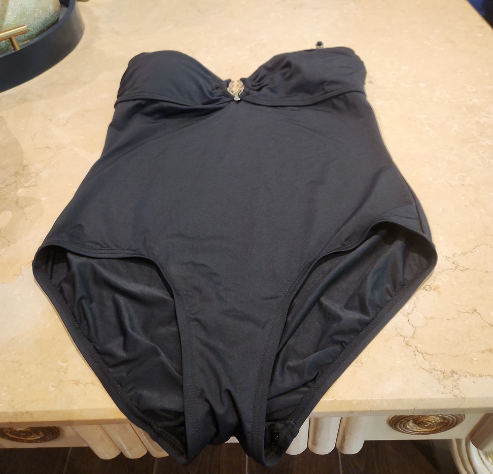 Vince Camuto Black Strapless Swim One-Piece with Center Tab
